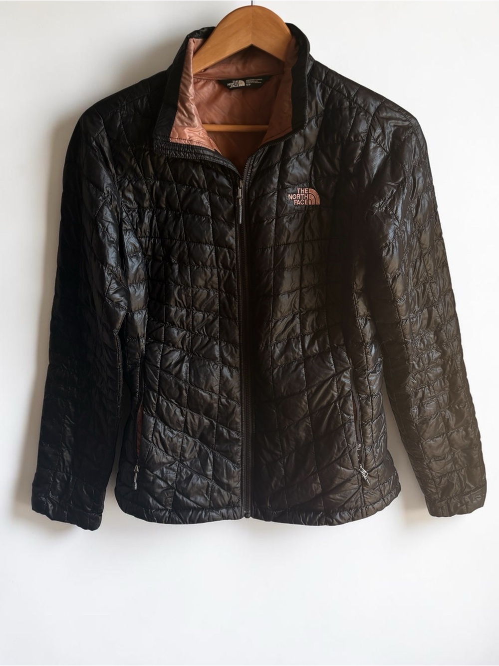 The North Face Thermoball Light Thin Puffer Black Jacket Tan Accent Size Small S